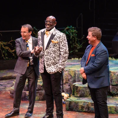 Michael Bahr (left), Derek Charles Livingston, and Donn Jersey, at the Make A Scene Gala 2023. Photo by Karl Hugh.