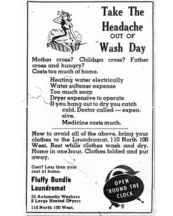 An advertisement for the Fluffy Bundle Laundromat.