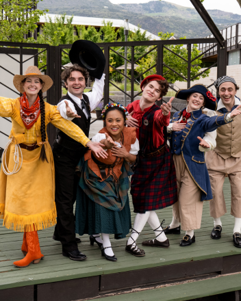 Left to right: Taya Christiansen, Zac Barnaby, Mikki Pagdonsolan, Austin Fronk, Pixie Isabel Merkley, and AJ Newbury as Featured Performers.