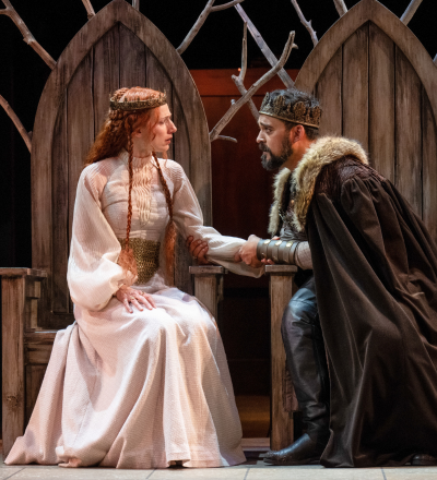 Cassandra Bissell (left) as Lady Macbeth and Walter Kmiec as Macbeth in 2025